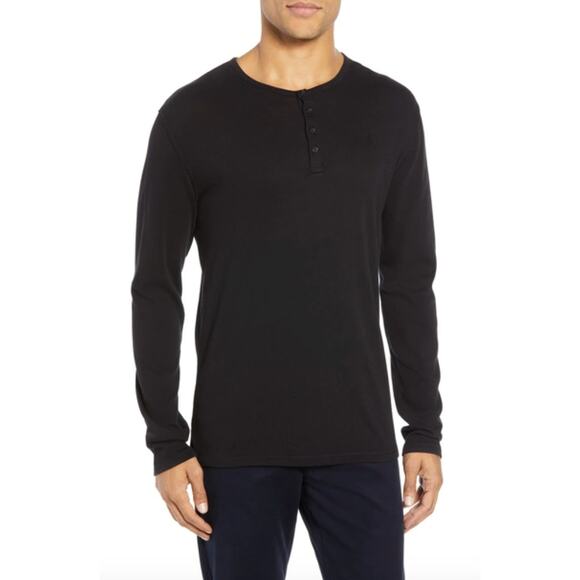 VINCE Black Henley Long Sleeve Four Button Cotton Pullover Casual Top L Large - Picture 1 of 8
